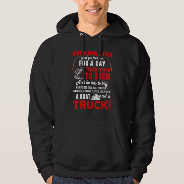 Fiske vid Lastbil För manar Ge A Man A Fish Hoodie (Framsida)