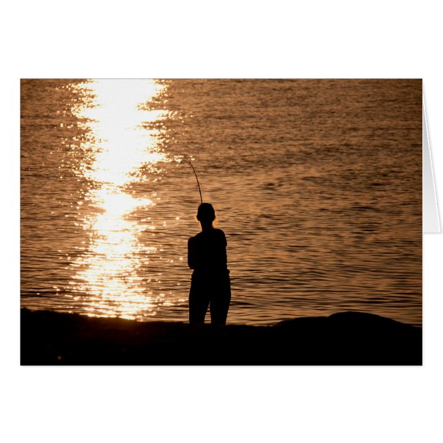 Fiske vid solnedgång hälsningskort (Framsidan Horizontal)