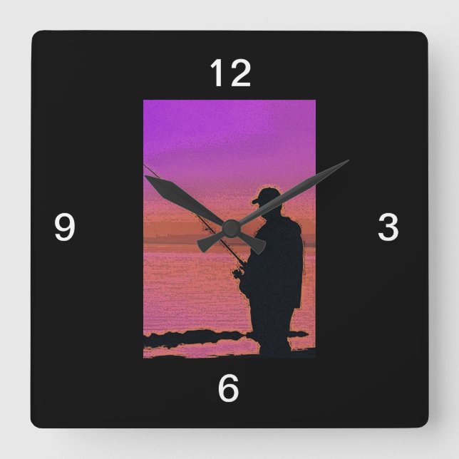 Fiske vid Sunset Silhouette Clock Fyrkantig Klocka (Framsida)