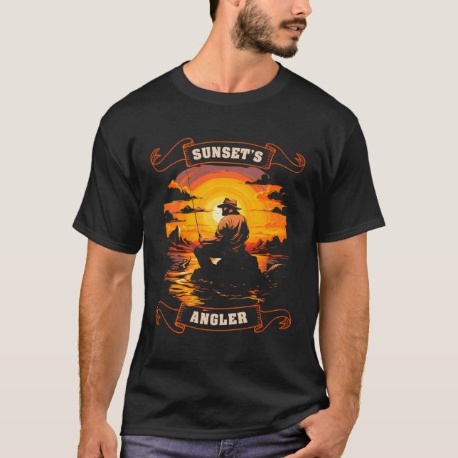 Fiske vid Sunset Sjö Fisherman Angler T Shirt (Framsida)