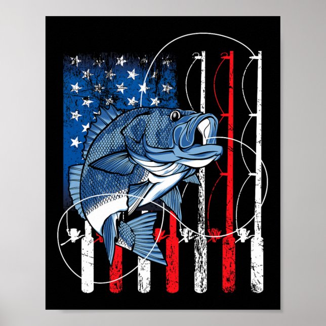 Fiske Vintage Amerikansk Flagga Byss Fiskargåvor Poster (Framsidan)