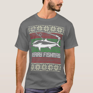 Fiske: Vuxen julsötskjorta Merry Fishmas Det T Shirt