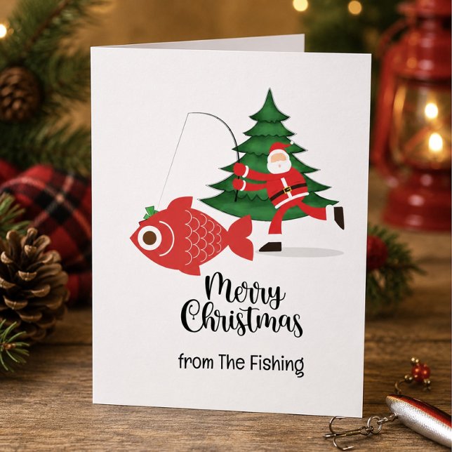 Fiskeälskare julhelg med tomte julkort (Skapare uppladdad)