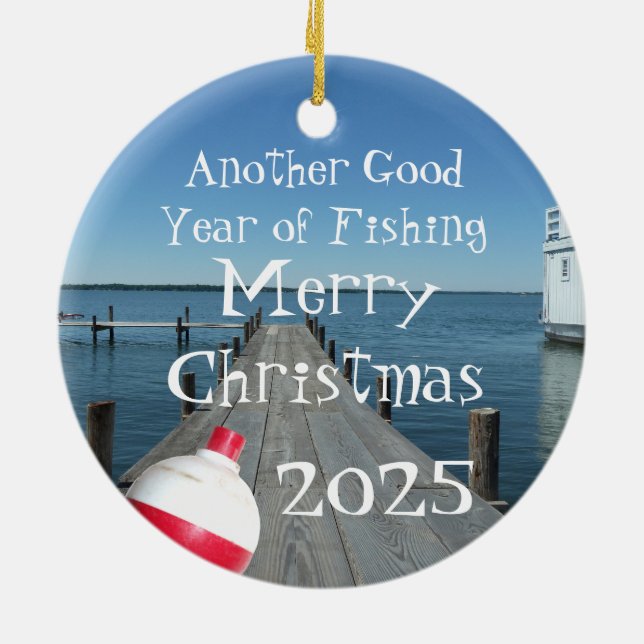 Fiskeår: "Ett annat Bra fiskeår" Julgransprydnad Keramik (Baksidan)