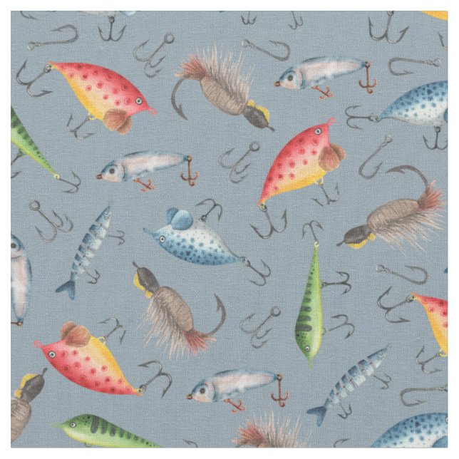 Fiskeavtal på Grått-Blue Tyg (Närbild)