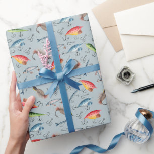 Fiskeavtal på lätt blått Grått Presentpapper