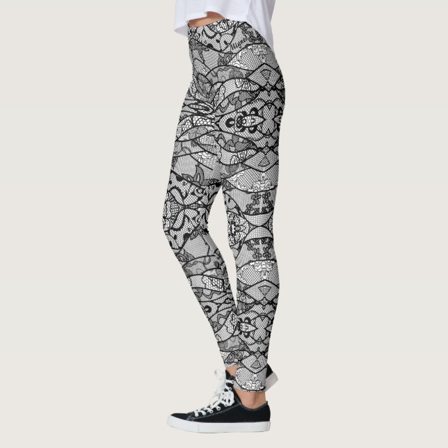 Fiskebalkar i Faux Black Snöre Modern Leggings (Vänster)