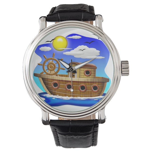 Fiskebåt Cartoon  Armbandsur (Framsida)