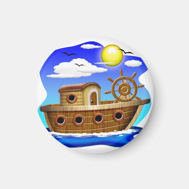 Fiskebåt Cartoon  Magnet (Framsidan)