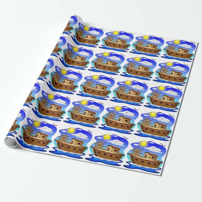 Fiskebåt Cartoon  Presentpapper (Utrullad)