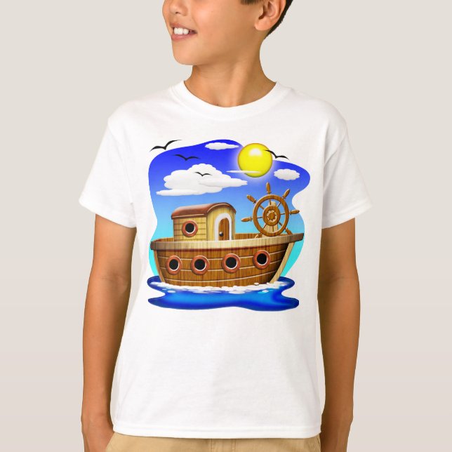 Fiskebåt Cartoon  T Shirt (Framsida)