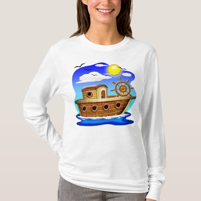 Fiskebåt Cartoon  T Shirt (Framsida)