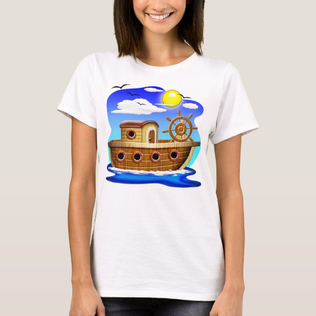 Fiskebåt Cartoon  T Shirt (Framsida)