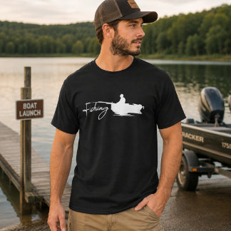 Fiskebåt Silhuett Vit Minimal Angler Vatten T Shirt