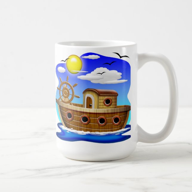 Fiskebåt Tecknad Bild Kaffemugg (Höger)