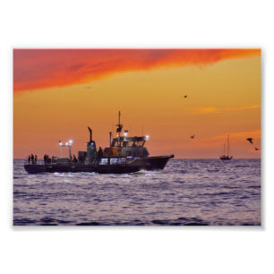 Fiskebåt vid solnedgång - Venice Beach, CA Fototryck
