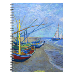 Fiskebåtar Beach Saintes-Maries Van Gogh-Bran Anteckningsbok Med Spiral