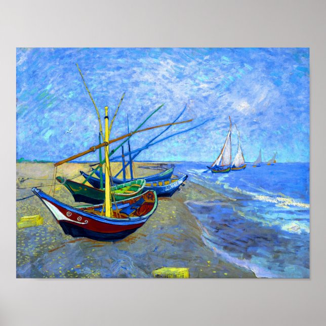 Fiskebåtar Beach Saintes-Maries Van Gogh-Bran Poster (Framsidan)