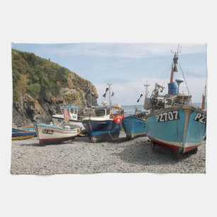 Fiskebåtar Cadgwith Cornwall England Kökshandduk