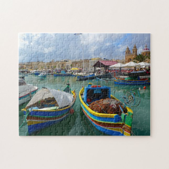 Fiskebåtar från Malta. Pussel (Horisontell)