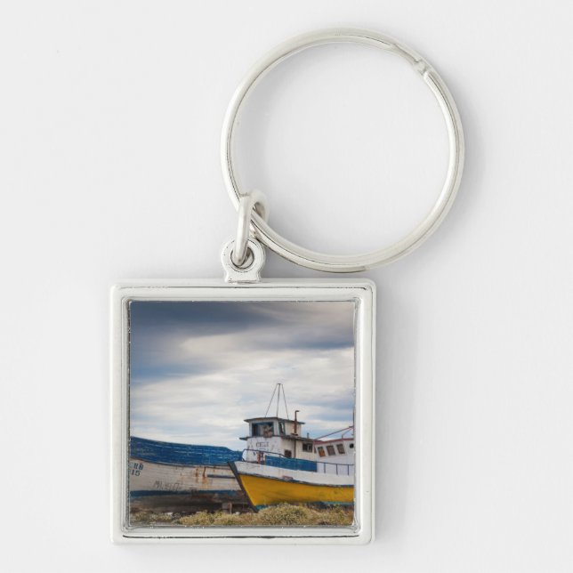 Fiskebåtar Fyrkantig Silverfärgad Nyckelring (Framsidan)