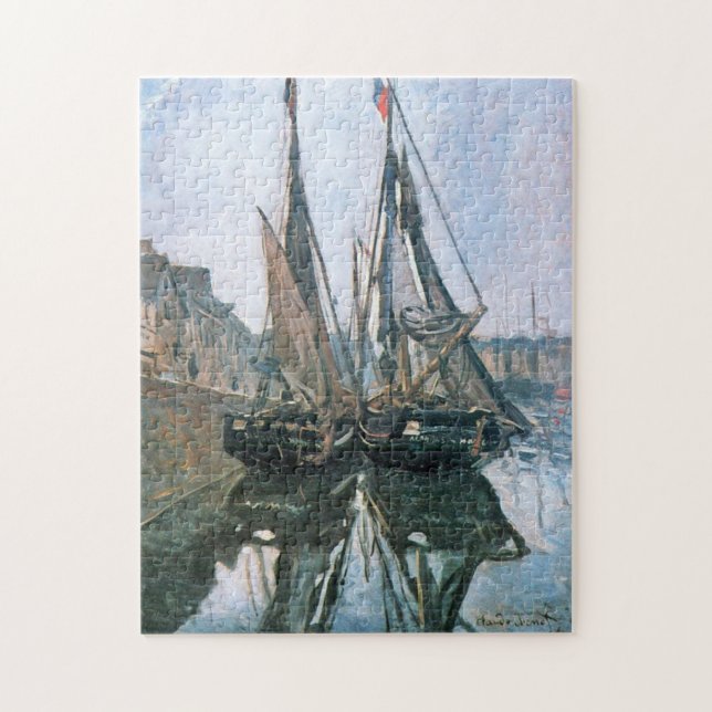 Fiskebåtar i Honfleur 1868 Monet Fine Art Pussel (Vertikal)