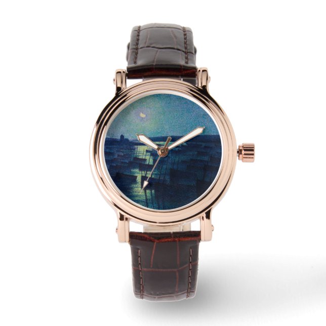 Fiskebåtar i månljuset (Camaret, Frankrike) Armbandsur (Framsida)