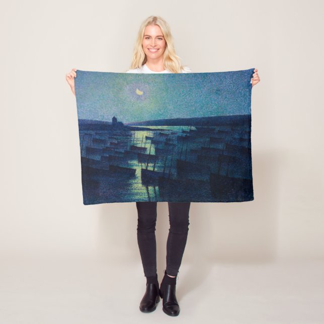 Fiskebåtar i månljuset (Camaret, Frankrike) Fleecefilt (På plats)