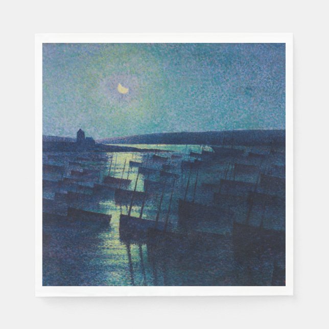 Fiskebåtar i månljuset (Camaret, Frankrike) Pappersservett (Framsidan)