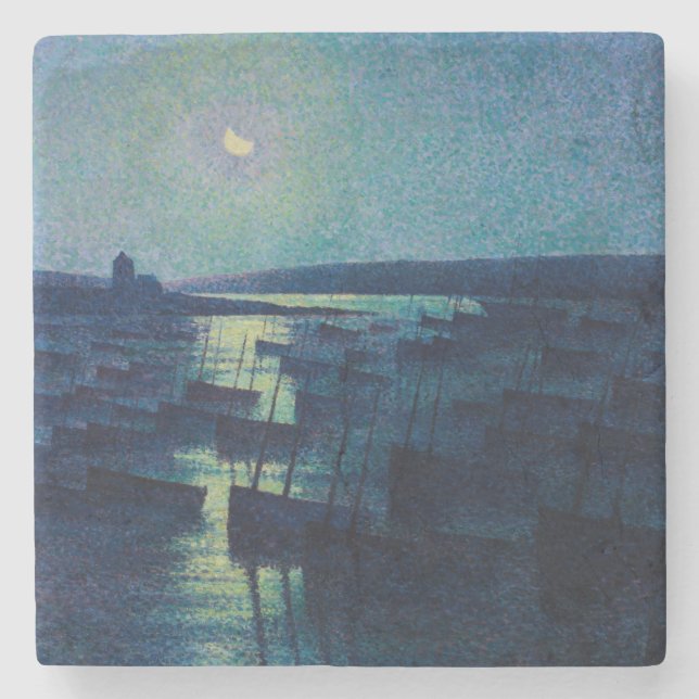 Fiskebåtar i månljuset (Camaret, Frankrike) Stenunderlägg (Framsidan)