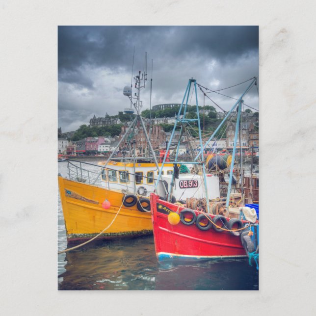 Fiskebåtar i Oban Harbour Vykort (Framsida)