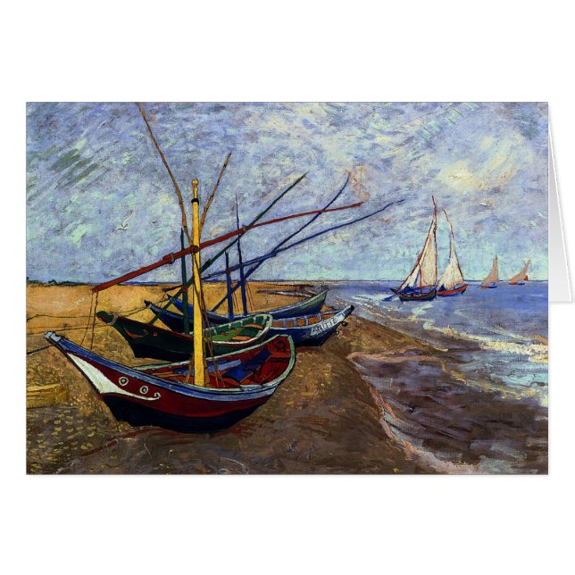 Fiskebåtar i stranden hälsningskort (Framsidan Horizontal)