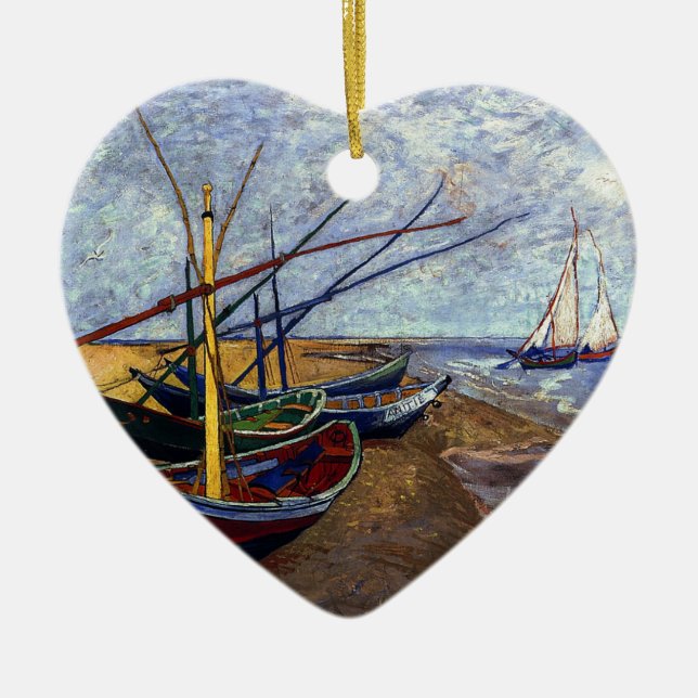 Fiskebåtar i stranden julgransprydnad keramik (Framsidan)