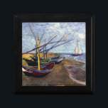 Fiskebåtar i stranden smyckeskrin<br><div class="desc">Vincent van Gogh-mästerskap - Fiskebåtar på persikomålningen</div>