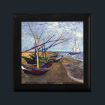 Fiskebåtar i stranden smyckeskrin<br><div class="desc">Vincent van Gogh-mästerskap - Fiskebåtar på persikomålningen</div>