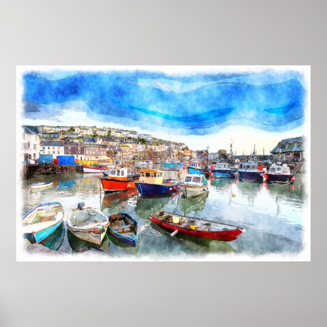 Fiskebåtar - Mevagissey Harbour, Cornwall, Förenad Poster (Framsidan)