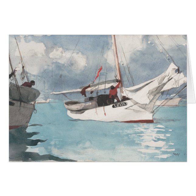 Fiskebåtar, Nyckel Väster Hälsningskort (Framsidan Horizontal)