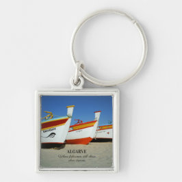 Fiskebåtar på Algarve's Beach Photo Fyrkantig Silverfärgad Nyckelring