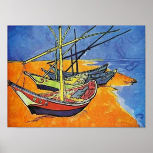 Fiskebåtar på Beach Van Gogh Fine Art Poster