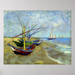 Fiskebåtar på Beach Vincent Van Gogh Print Poster