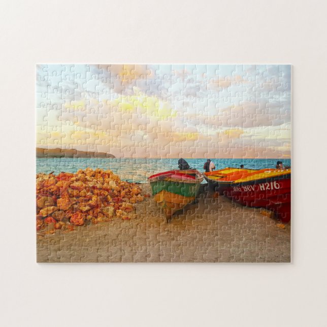 Fiskebåtar på en jamaicansk strand. pussel (Horisontell)