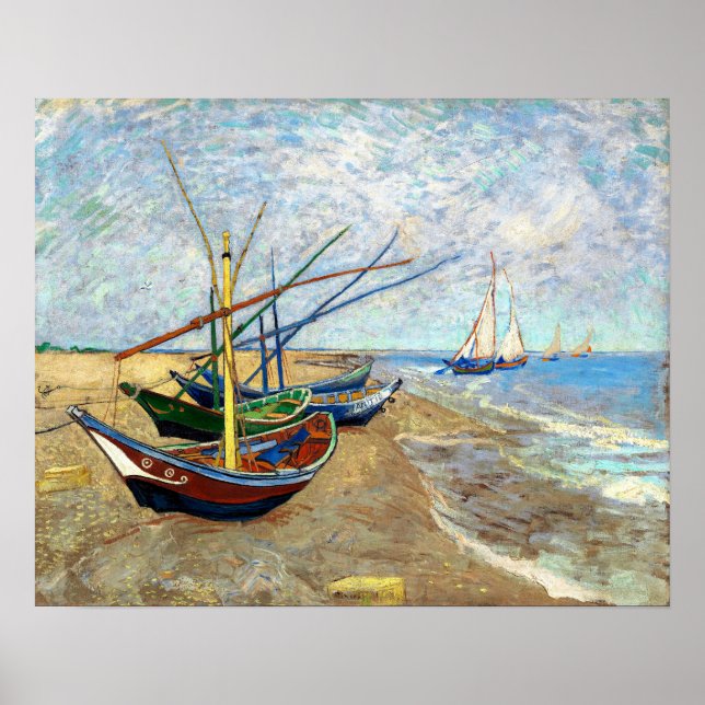 Fiskebåtar på Saintes-Maries Beach - Van Gogh Poster (Framsidan)