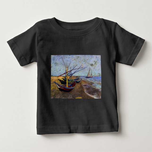 Fiskebåtar på strand tee shirt (Framsida)
