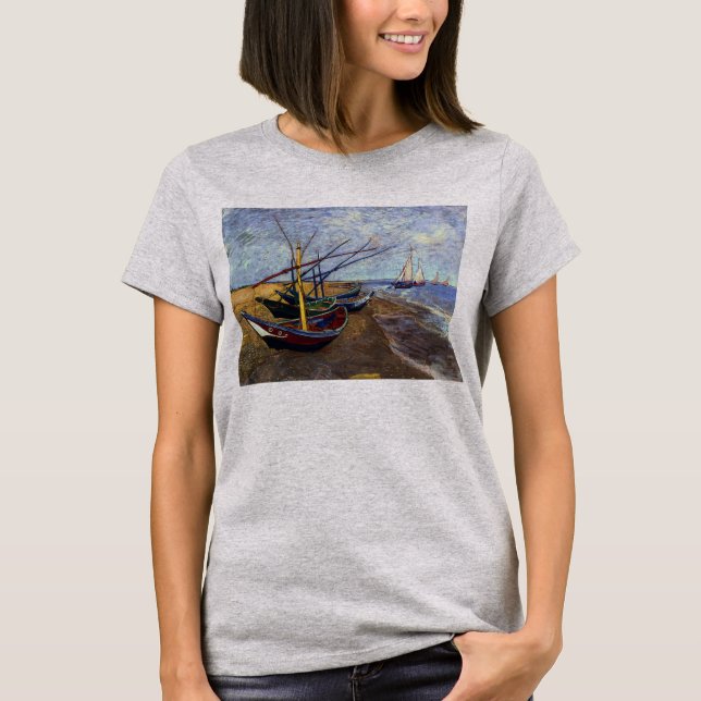 Fiskebåtar på stranden av Van Gogh T Shirt (Framsida)