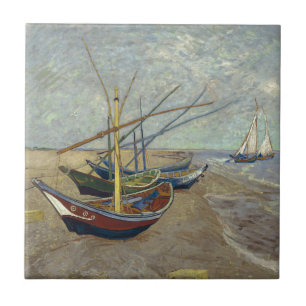 Fiskebåtar på stranden av Vincent Van Gogh Kakelplatta