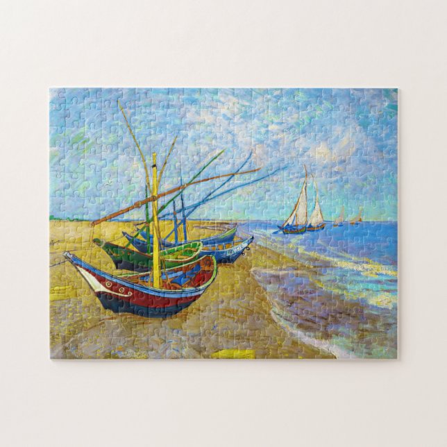 Fiskebåtar på stranden av Vincent Van Gogh-konsten Pussel (Horisontell)