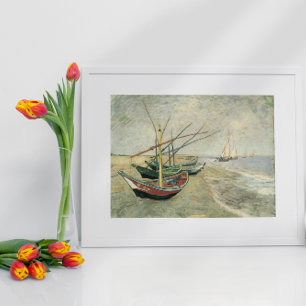 Fiskebåtar på stranden av Vincent van Gogh Poster