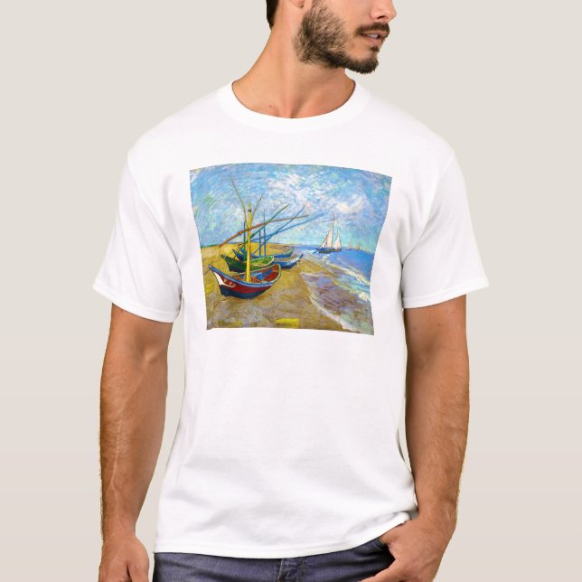 Fiskebåtar på stranden av Vincent Van Gogh Tee Shirt (Framsida)