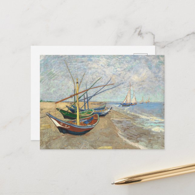 Fiskebåtar på stranden av Vincent Van Gogh Vykort (Fram/Back In Situ)