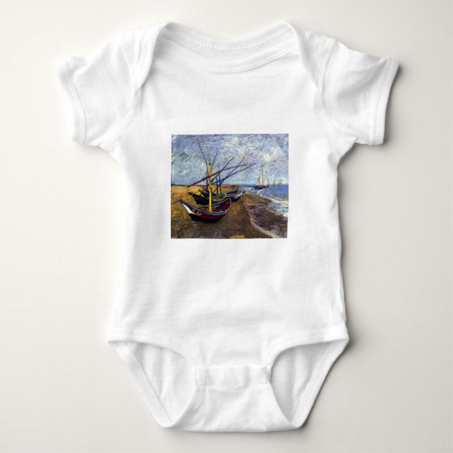 Fiskebåtar på stranden t-shirt (Framsida)